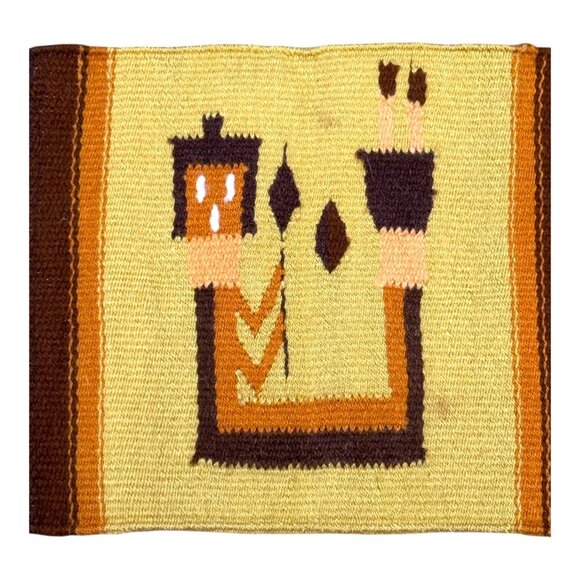 Handwoven Rectangular Small Rug Centerpiece Fringe 25x11 Yei Southwest Style SEE - Picture 2 of 6